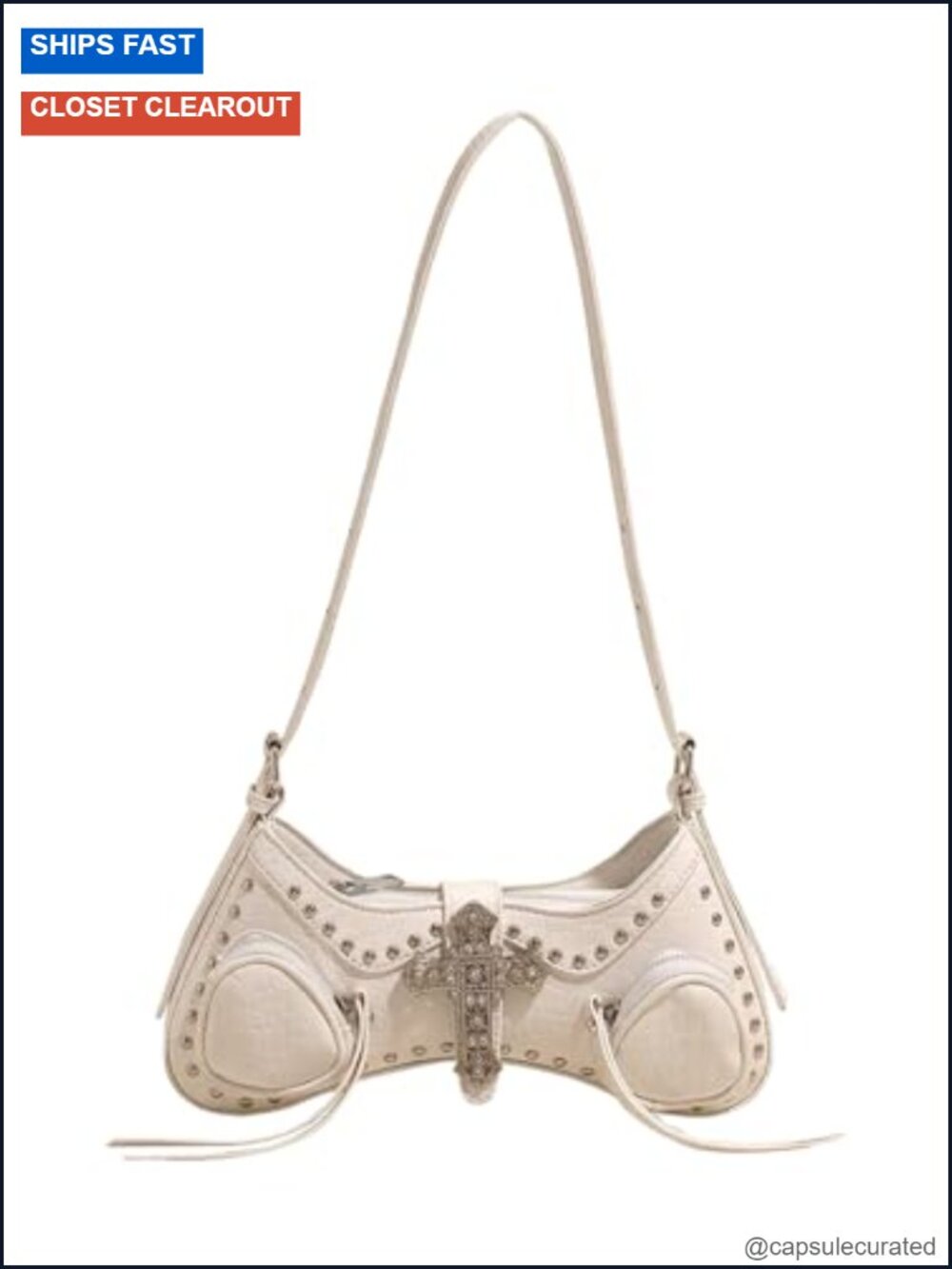 Y2K Studded Cross Shoulder Bag Punk Top Handle PU Leather Handbag Purses